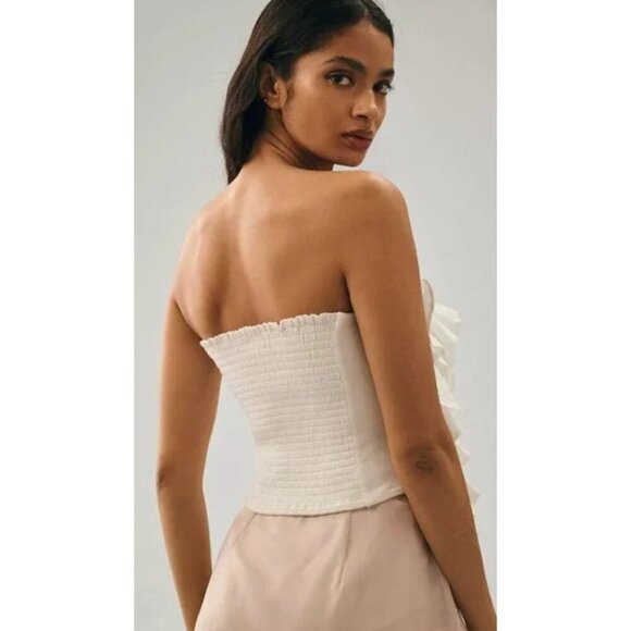 NWT By Anthropologie Strapless Ruffle Ivory Top-sz Large - Picture 2 of 10